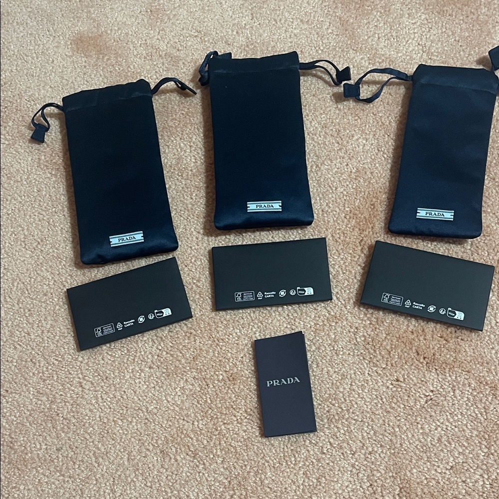 Prada dark blue Drawstring Pouch Trio with Logo Cards(100% Authentic )